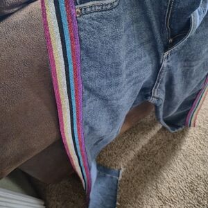 Women's  Blue Jeans with Multicolor Stripe